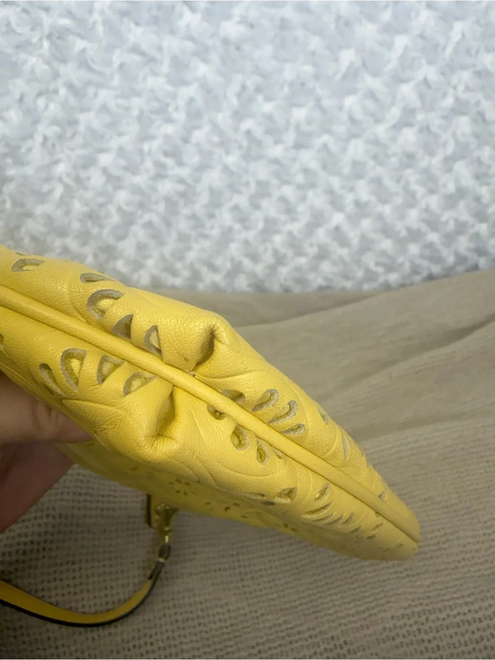Coach Yellow Ashley Lace Laser-Cut Leather large convertible wristlet shoulder